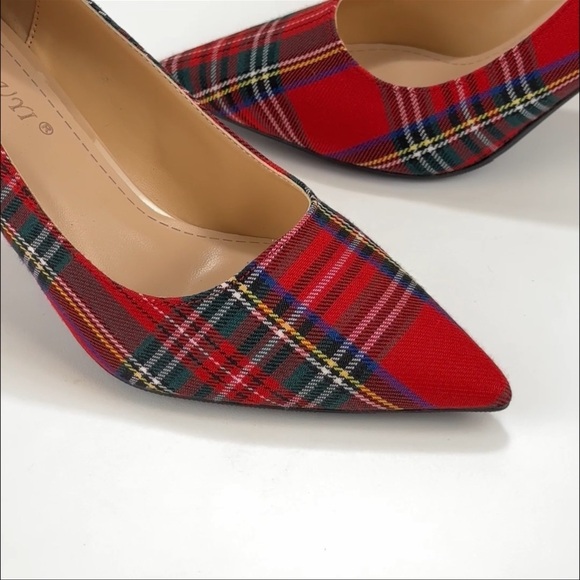 LAIRUI Plaid Pointed Toe Kitten Heel Pumps – Size 42 (US 10-10.5) - Picture 2 of 10